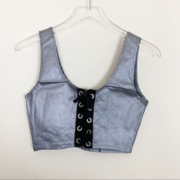Settle Down Lace-up Crop Top with Choker, Small - Picture 3 of 6